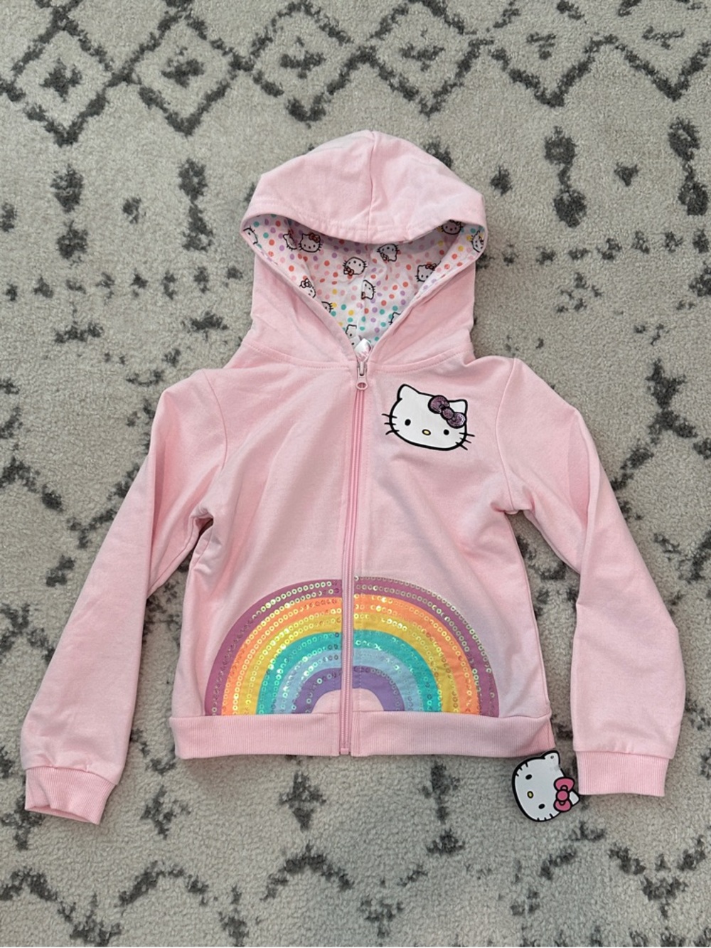 Hello Kitty Pink Hooded Zip Jacket with Rainbow Applique